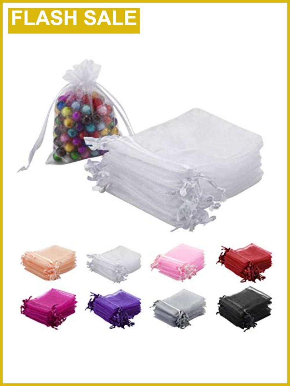 100 Pc Organza Drawstring Gift Bags Sheer Jewelry Pouches Party Favors White
